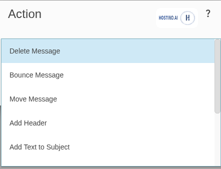 انتخاب اقدام در Content Filtering؛ Move Message، Forward Message، Delete، Bounce، Mark as Read
