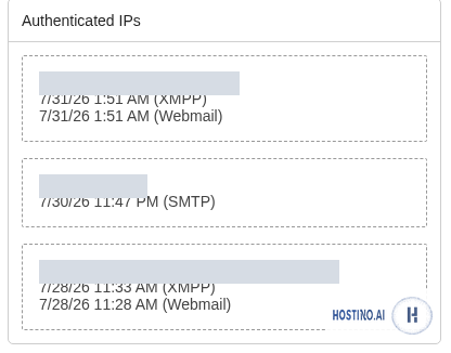 بخش Authenticated IPs در SmarterMail؛ اتصالهای حساب با پروتکل (Webmail، SMTP و…) و زمان